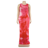 Plus Size Women Summer Tie-dye Print Dress