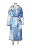 Women Denim patch print Turndown Collar lace-up jacket