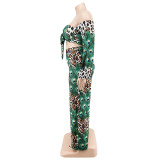 Plus Size Women summer peacock flower strapless Crop Strapless Top and Pant Casual two-piece set