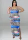 Plus Size Women suspender sexy rainbow leopard print Bodycon Dress