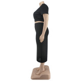 Plus Size Women Summer Crop Top and Skirt Two-piece Set