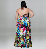 Plus Size Women summer suspender Jumpsuit plus chiffon jacket