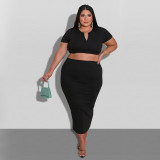 Plus Size Women Summer Crop Top and Skirt Two-piece Set