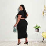 Plus Size Women Summer Crop Top and Skirt Two-piece Set