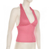 Women Holidays sexy polka dot print V Neck Halter Neck Backless Top