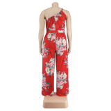 Plus Size Women Summer Floral Print Casual Jumpsuit
