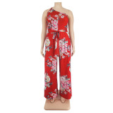 Plus Size Women Summer Floral Print Casual Jumpsuit