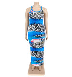 Plus Size Women suspender sexy rainbow leopard print Bodycon Dress