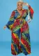 Plus Size Women Bell Bottom Sleeve Top and Pants Two-piece Set