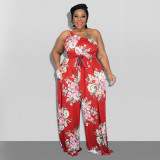 Plus Size Women Summer Floral Print Casual Jumpsuit
