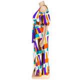 Plus Size Women summer strapless v-neck Top and slit Skirt two-piece set
