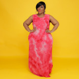 Plus Size Women Summer Tie-dye Print Dress
