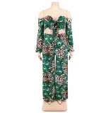 Plus Size Women summer peacock flower strapless Crop Strapless Top and Pant Casual two-piece set
