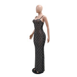Women Party Sexy Beaded Bodycon Maxi Dress