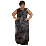 Plus Size Women Summer Tie-dye Print Dress