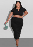 Plus Size Women Summer Crop Top and Skirt Two-piece Set