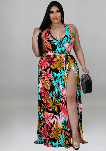 Plus Size Women summer suspender Jumpsuit plus chiffon jacket