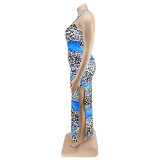 Plus Size Women suspender sexy rainbow leopard print Bodycon Dress