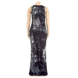 Plus Size Women Summer Tie-dye Print Dress