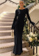 Women French black wide collar sexy adjustment buckle Backless dress