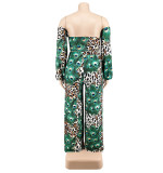 Plus Size Women summer peacock flower strapless Crop Strapless Top and Pant Casual two-piece set