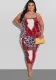 Plus Size Women Summer Print Backless Strap Dress