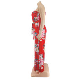 Plus Size Women Summer Floral Print Casual Jumpsuit