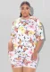 Plus Size Women Summer Butterfly Print Top and Shorts Two-piece Set