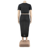 Plus Size Women Summer Crop Top and Skirt Two-piece Set