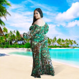 Plus Size Women summer peacock flower strapless Crop Strapless Top and Pant Casual two-piece set
