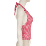 Women Holidays sexy polka dot print V Neck Halter Neck Backless Top