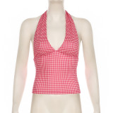 Women Holidays sexy polka dot print V Neck Halter Neck Backless Top
