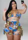 Plus Size Women summer print sexy swimsuit two-piece set