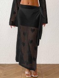 Women's Summer Heart Jacquard Cover-Up Irregular Lace-Up Beach Skirt