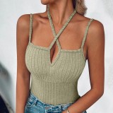 Summer Women's Sexy Cross Halter Neck Tight Fitting Ribbed Vest