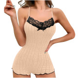 Sexy Pajamas Bow Lace Patchwork Jumpsuit Home Clothes
