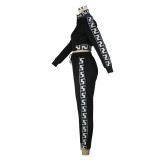Spring Autumn Fashion Casual Patchwork Zipper Top Trousers Two-Piece Set
