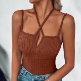 Summer Women's Sexy Cross Halter Neck Tight Fitting Ribbed Vest