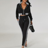 Spring Autumn Fashion Casual Patchwork Zipper Top Trousers Two-Piece Set