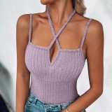 Summer Women's Sexy Cross Halter Neck Tight Fitting Ribbed Vest