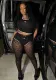 Black And White Patchwork Round Neck Moon Print Tight Fitting Two Piece Shorts Set