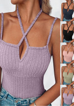 Summer Women's Sexy Cross Halter Neck Tight Fitting Ribbed Vest