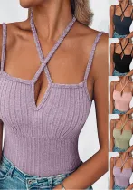 Summer Women's Sexy Cross Halter Neck Tight Fitting Ribbed Vest