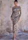 Spring Summer Women's Fashion Print Mesh Beaded Slim Evening Dress