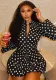 Fashionable Women's White Polka Dot Long-Sleeved Zipper Top Pleated Skirt Two Piece Set