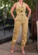 Sleeveless Khaki Turndown Collar Sleeveless Short Vest Trousers Two Piece Set