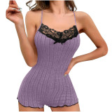 Sexy Pajamas Bow Lace Patchwork Jumpsuit Home Clothes