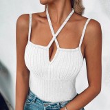 Summer Women's Sexy Cross Halter Neck Tight Fitting Ribbed Vest