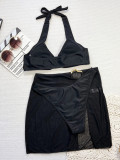 Sexy Low Back Lace-Up Bikini Three-Piece Beach Swimsuit