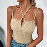 Summer Women's Sexy Cross Halter Neck Tight Fitting Ribbed Vest